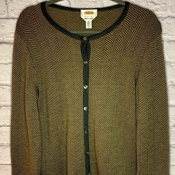 Talbots Merino Wool Cardigan Size M Brown Gray Knit Sweater Made in Italy Flaw - Picture 1 of 14